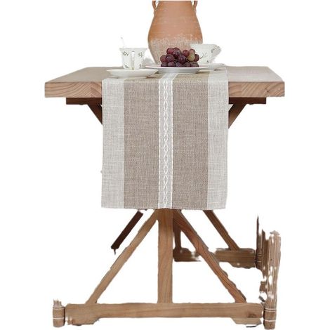 Camino de mesa, Mantel, Camino de mesa de lino, Mantel para cena de Navidad, Multifuncional, fiesta familiar, boda, 120 x 33 cm, Marrón (1/5)