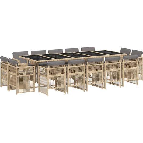 Maison Exclusive - 15-tlg. Garten-Essgruppe mit Kissen Beigemisch