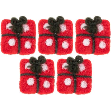 Boîte de décorations de Noël en feutrine de laine, 5 pièces, sapin de Noël rouge (1/5)