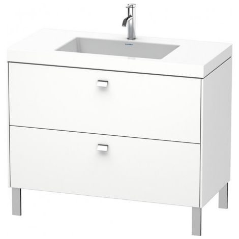 Duravit Brioso Meuble vasque c-collée avec socle sur pied 100,0x48,0 cm, 2 tiroirs, sans trop-plein, avec table de robinet, 1 trou de robinet, Couleur (avant/corps): Décor blanc mat, poignée chromée - BR4702O1018