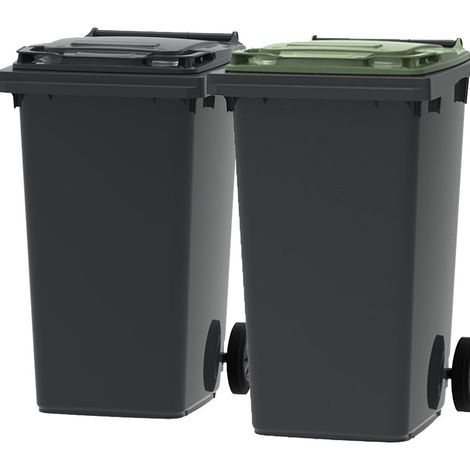 ESE France Lot de 2 Conteneurs Poubelles à déchets 2 roues - 240L - 100% Recyclé - Gris avec Couvercle Gris et Vert - Fabriqué en France