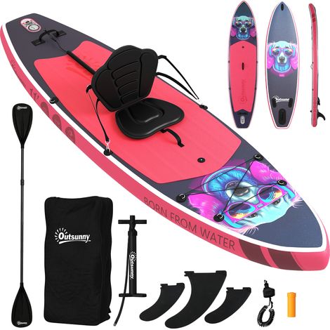 SUP gonflable avec siège, pagaie et accessoires, en plastique et EVA, 335 x 82 x 15 cm, bleu et rose