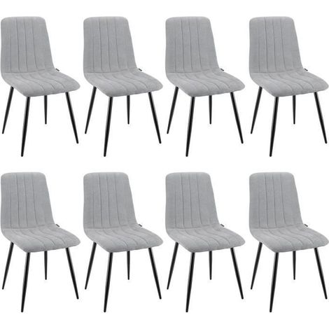 WAFTING Lot de 8 chaises de Salle à Manger rembourrées avec Dossier Haut et Design en Lin,Gris (1/5)