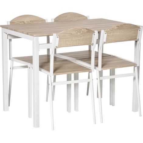 Set tavolo da pranzo 5 pezzi in MDF e metallo grigio chiaro con effetto legno (1/5)
