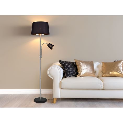 Große Stehlampe HENTA mit Leselampe, Stoffschirm Schwarz Gold Höhe 180cm (1/5)