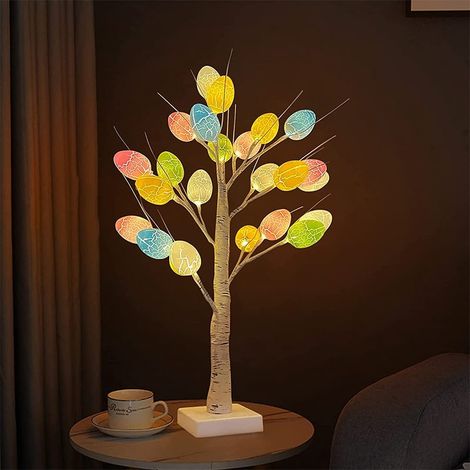 Arbre À Œufs De Pâques Avec Lumières Led - Décoration Intérieure Pour Pâques - Lampe De Nuit De Chevet - Hauteur 60 Cm - Fonctionne Sur Piles Aa (1/5)