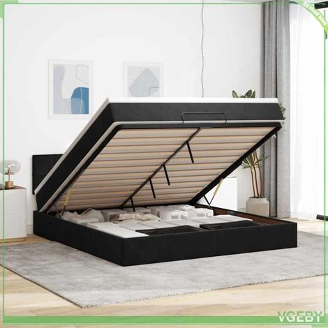 Cadre de lit ottoman - Modèle 3312634 - 160x200 cm - Velours noir - Rangement hydraulique (1/5)