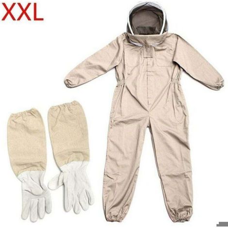 Combinaison d'apiculture - Vêtements d'apiculture - Protection intégrale - Gants pour débutants - Marron - Taille XXL