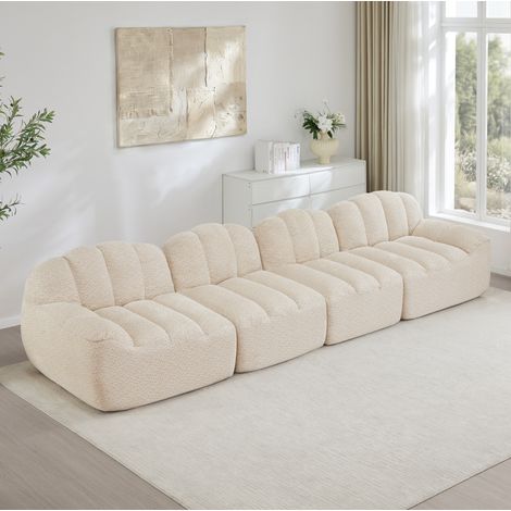 Sofá modular de 4 plazas de espuma de alta densidad, forma concha, beige DESVIAE (1/5)