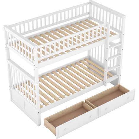 CAIziLits superposés 90x200 cm, lits pour enfants, lits fonctionnels, lit superposé avec tiroirs, lits convertibles, blanc (1/5)