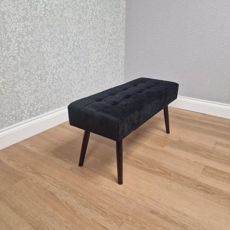 Black Velvet Padded Dining Bench with Metal Legs 90 cm Length, Dining Room Furniture
