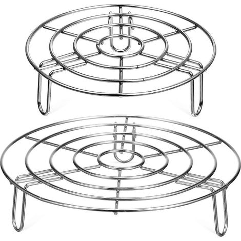 Grille de cuisson argentée, panier vapeur compatible avec casserole, 2 pièces en acier inoxydable (1/5)
