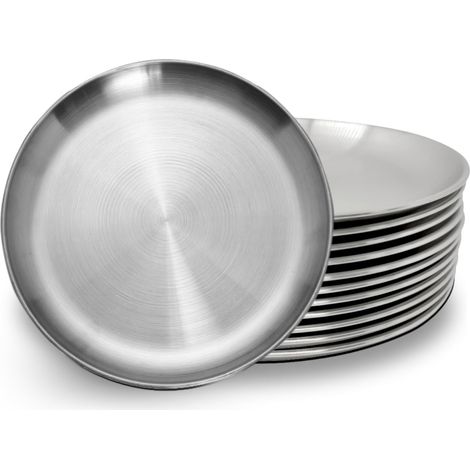 Lot de 12 assiettes en acier inoxydable de 20,3 cm, légères, incassables, non toxiques, passent au lave-vaisselle, sans BPA et saines (1/5)