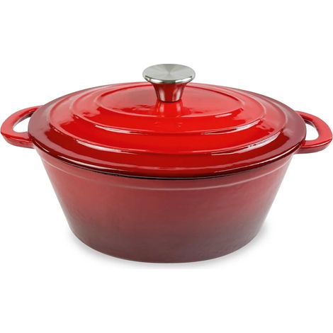 Casserole ovale en fonte avec couvercle rouge 210x270