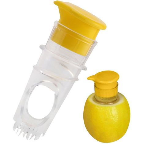 Exprimidor manual de limón de 2 piezas, Exprimidor de cítricos y limas, Libre de BPA, Sin ensuciarse las manos, Exprimidor de limón, Amarillo (1/5)