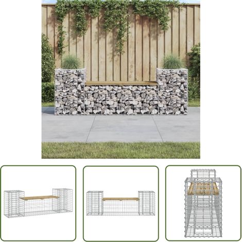 The Living Store Banc de jardin design gabion 183x41x60,5cm bois de pin imprégné - Banc De Jardin - Mobilier De Jardin - Banc Extérieur - Banc Design - Jardiniere Intégrée (1/5)