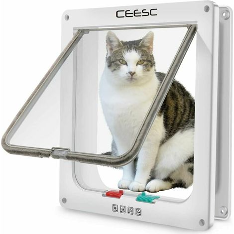 Large Cat Flap (External Size 28cm x 24.9cm), 4-Way Locking Cat Flap for Cats and Small Dogs 63cm Circumference, Easy to Install and Use