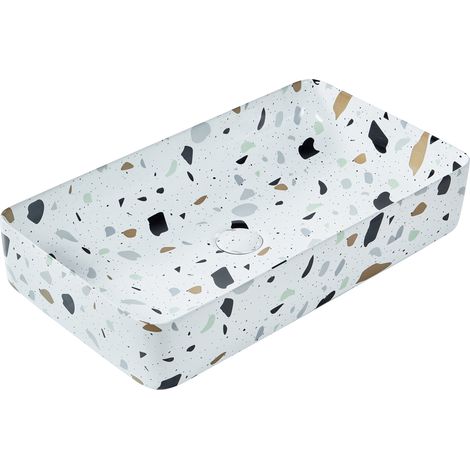 Lavabo de encimera baño cerámica efecto terrazo rectangular blanco 51 x 34 cm Nules