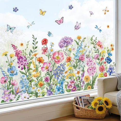 Stickers Fenetre Fleurs Jardin Autocollant Fenêtre Herbe Sauvages (1/5)