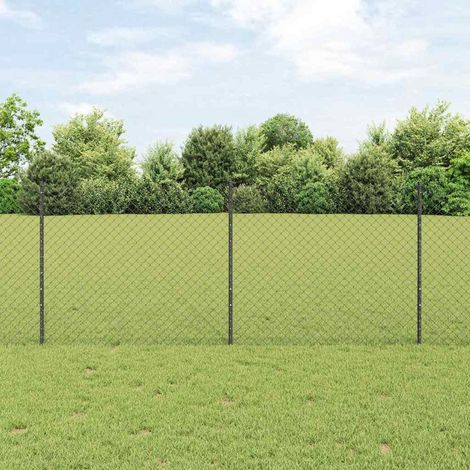 vidaXL Chainlink Fence with Post 10 x 1 m PVC-Coated Steel Grey Mesh