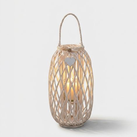 Lanterne décorative en osier et verre Caroline - Blanc (1/3)
