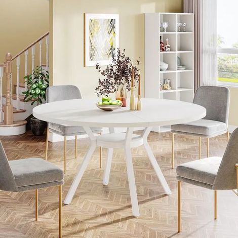 Table de salle à manger ronde 120 cm – Style industriel – Plateau en bois brun et cadre métallique noir – Pour 4 à 6 personnes – Montage facile