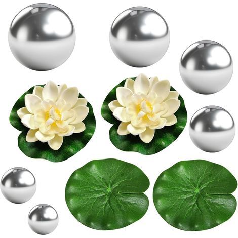 Ensemble de 10 pièces pour décoration de bassin, boules miroir en acier inoxydable, ensemble complet pour mini bassin, boules flottantes pour mini bassin, feuilles de lotus décoratives Eva (1/5)