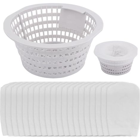 Skimmer Replacement Basket - Small Standard Size - Includes 20 Pool Socks - Filter Filter - Swimming Pool Accessories - Strainer Basket Cleans Dirt and Leaves (White) (1/5)