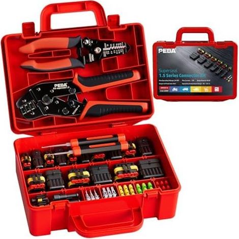 Kit di crimpatura impermeabile per connettori auto, adatto per cavi da 0,34 a 2,5 mm² con connettori da 1 a 6 poli, spelafili e strumento di estrazione, per auto, moto, ecc. (1/5)