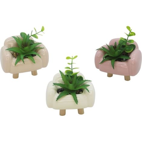 TrAdE Shop Traesio - Vaso Forma Di Divano Poltrona Con Piantina Sintetica Assortita 10x8x9cm Decorativa 166265 - (1/5)