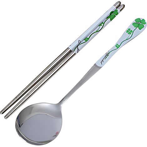 Ensemble de vaisselle de voyage en acier inoxydable avec fourchette, cuillère et baguettes, deux pièces, trèfle à quatre feuilles