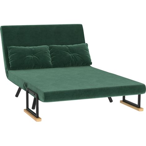 Canapé convertible 2 places 4 et 1 dossier réglable 5 positions 2 coussins vert 102 x 73 x 81 cm