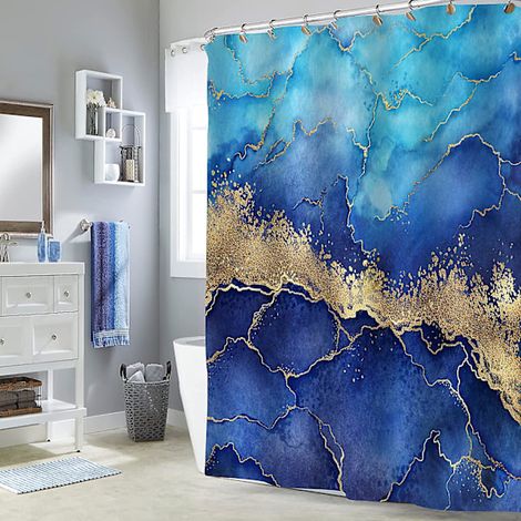 Filiyano-Ensemble rideau de douche effet marbre bleu ombré /EA/, rideau de douche abstrait bleu et or pour la décoration de salle de bain, rideau de