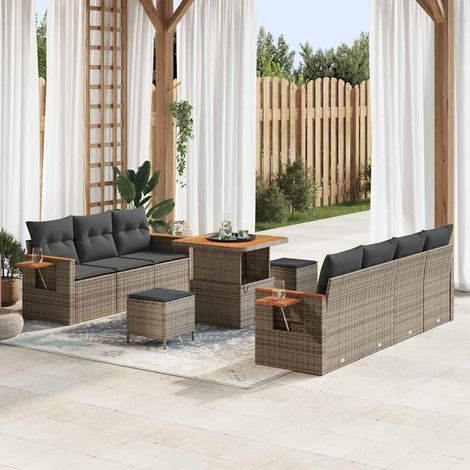 Gartensofa-set mit Kissen 13 pcs Grau Poly-Rattan (1/5)