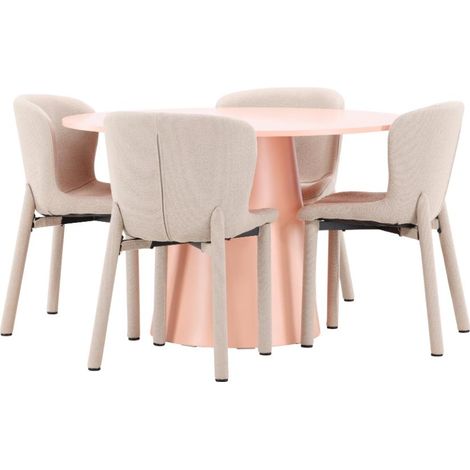 Lanzo Essgruppe Tisch Ø120cm und 4 Stühle peach, beige.