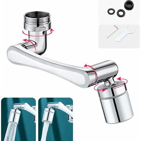 Extensión de grifo multifuncional giratoria de 1440 grados, accesorio de filtro para grifo, aireador de 1080° con dos salidas de agua para cocina y baño - Plateado (latón) (1/5)