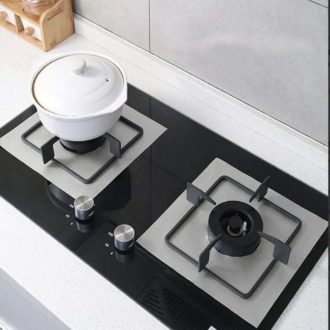 Lot de 10 pièces, tapis de protection en téflon pour cuisinière à gaz 2727cm, lavable, résistant à l'huile et aux taches, tapis de nettoyage pour cuisinière à gaz, argenté, en vrac. (1/5)