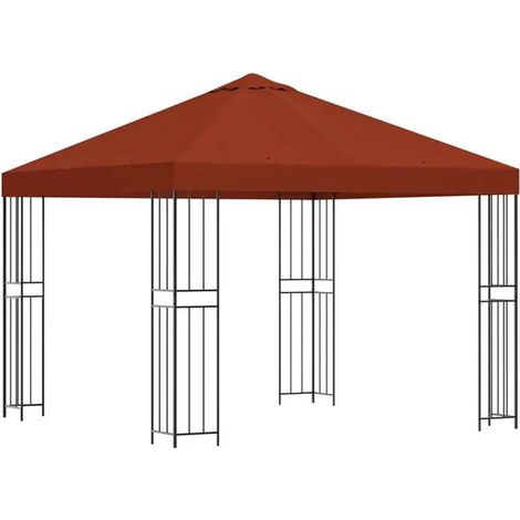 Le gazebo mesure 3 x 3 mètres de long et est fabriqué en fibre de polyester couleur terre cuite et en acier à 190 grammes par mètre carré. (1/5)