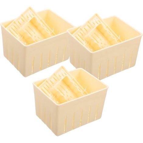 3-teiliges Tofu-Formenset mit Deckel, 14 x 10,5 x 9 cm, geeignet zur Herstellung von eigenem Käse und Tofu.