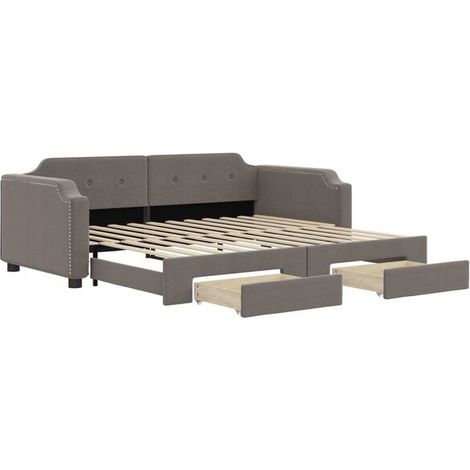 Canapé-lit avec matelas gigogne et tiroirs, matelas non inclus, taupe, 80 x 200 cm (1/5)