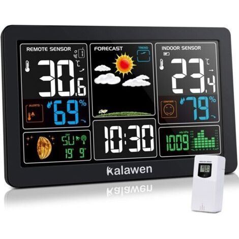 Station météo sans fil avec capteur intérieur/extérieur, réveil numérique MSF, baromètre et prévisions jardin – Modèle Premium (1/4)