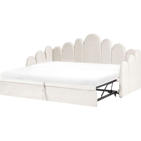 Trundle Bed Frame Light Beige Velvet EU Single Size 3ft 90/180 x 200 cm Slatted Frame Tufted POLIGNAC (1/5)