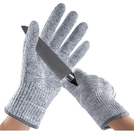 1 Paires Gants Anti Coupure de Niveau 5, Matériau de Qualité Alimentaire, Gant de Travail Cuisine, Écaillage des Huîtres, Filet de Poisson, Découpe de la Viande, la Sculpture, Gris, L (1/5)