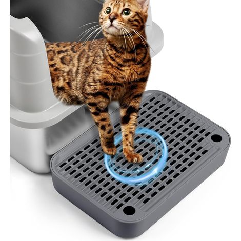 Cat Litter Tray Ramp Mat with Filtering Function, Cat Litter Tray Step for Self-Cleaning Robot Ideal for Kitten and Older Cats (Dark Grey) (1/5)