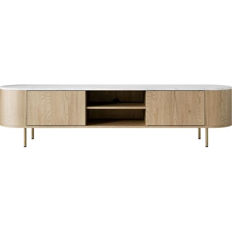 Meuble TV Comfivo Livtena I, Marbre blanc + Doré, Le nombre de portes: 0, Nombre de tiroirs: 0, 184x45x40cm