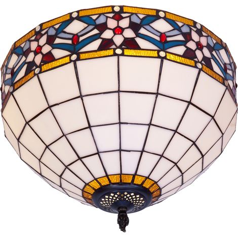Plafonnier fixé au plafond avec abat-jour Tiffany diamètre 40cm Série Museum