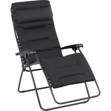 Fauteuil Relax Transat Jardin - Chaise Longue Matelassé Zéro Gravité Xl - Rsx Clip Xl - Aircomfort® - Noir Acier - Lafuma Mobilier