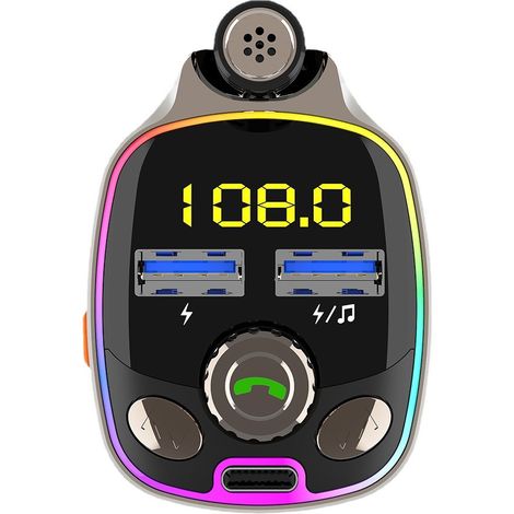New Bluetooth FM MP3 transmitter for cars, Bluetooth player with seven-color breathing ambient lighting and Bluetooth hands-free function for cars. (1/4)