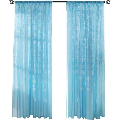Rideau Voile Imprimé Motif Flocons Transparent pour Chambre et Salon, Bleu Ciel (1/4)