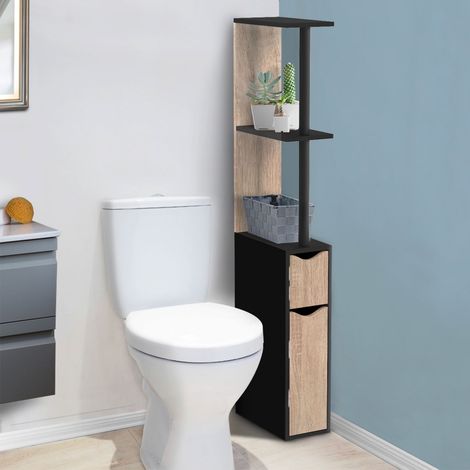 Mueble estantería para WC WILLY de 2 puertas en haya y negro